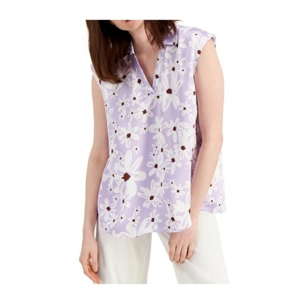 Alfani Purple And White V-Neck Sleeveless‎ Daisy Floral Top Women's Size Small